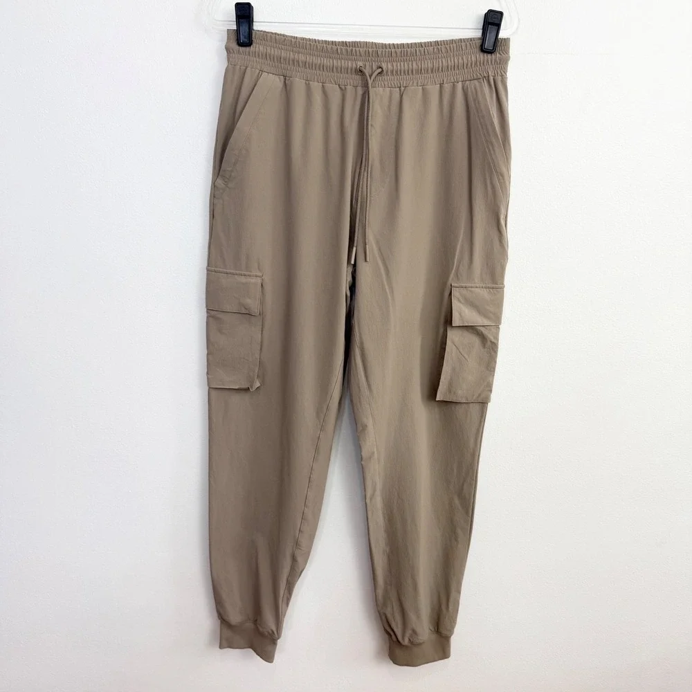 Alo Yoga Cargo Jogger Pants Taupe High Rise Drawstring Performance Large